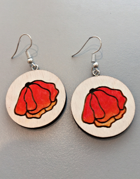Wooden earrings "Red Flower"